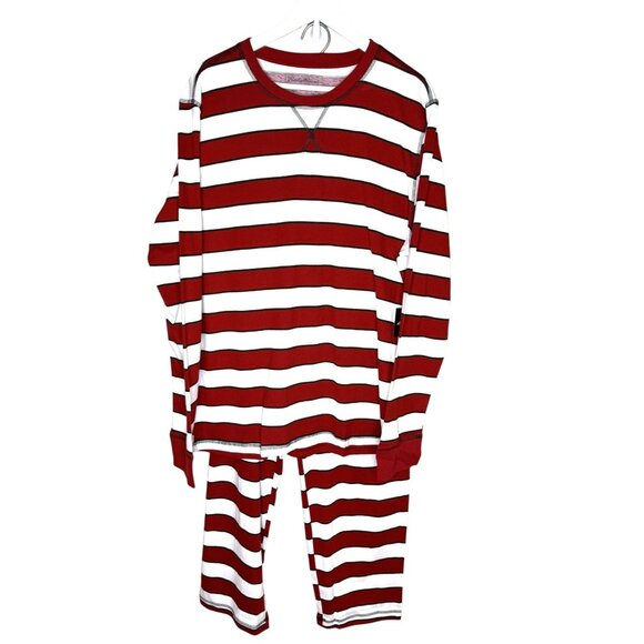 NWT Eddie Bauer Men's Red & White Striped Long Sleeve Pajama Set, Size Large - Picture 1 of 11